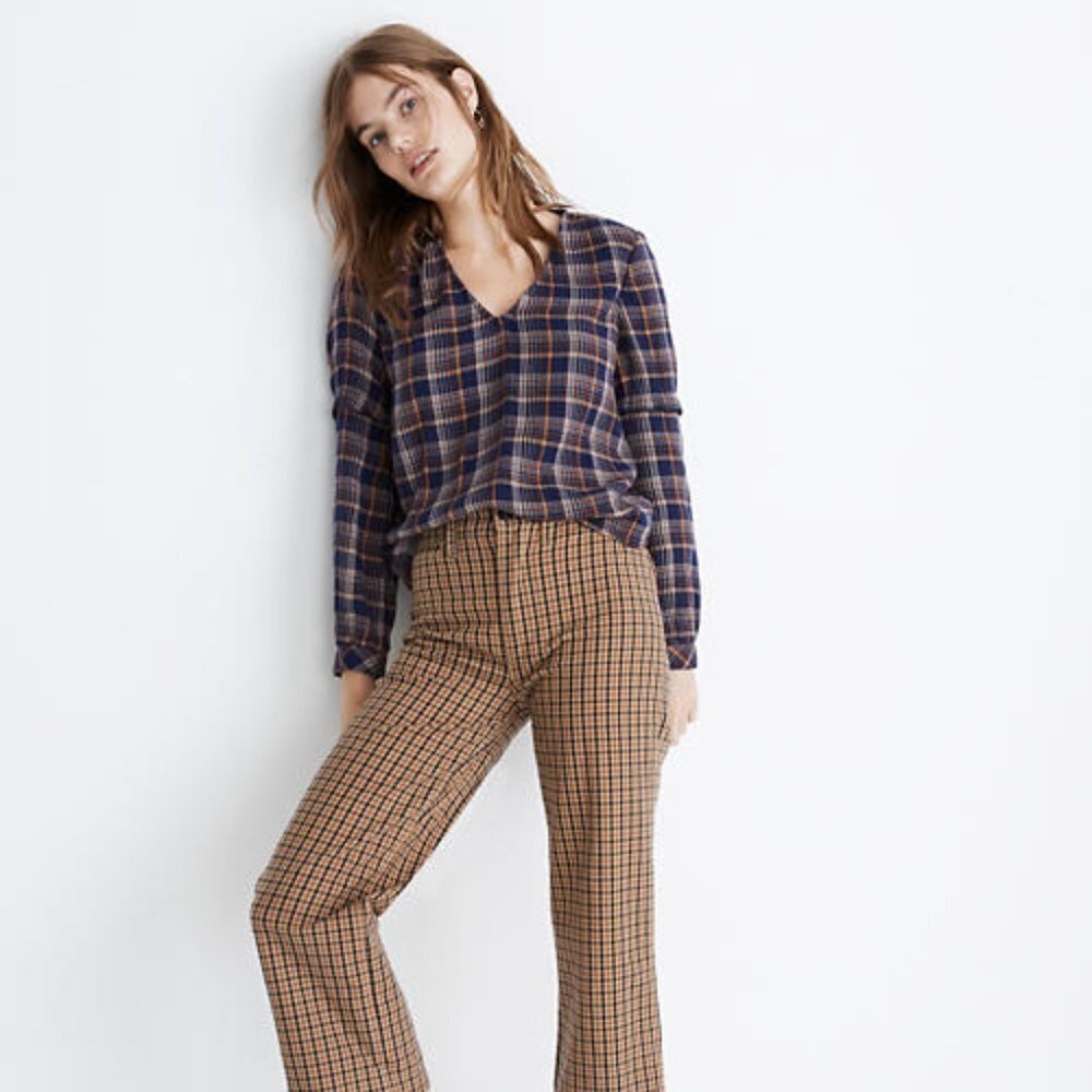 NWT Madewell Plaid V-Neck Ruffle Top